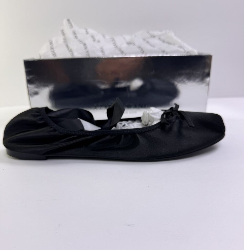 Azalea Wang Black Satin Ballet Flats Ballerina Slippers Bow Women’s Size 10 NIB